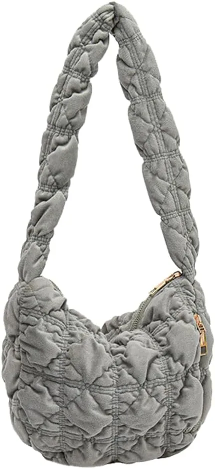 Handbags for Women Quilted Tote Bag Cute Cloud Bag Casual Dumpling Bag Shoulder Bag Trendy Soft Velvet Bag with Zipper