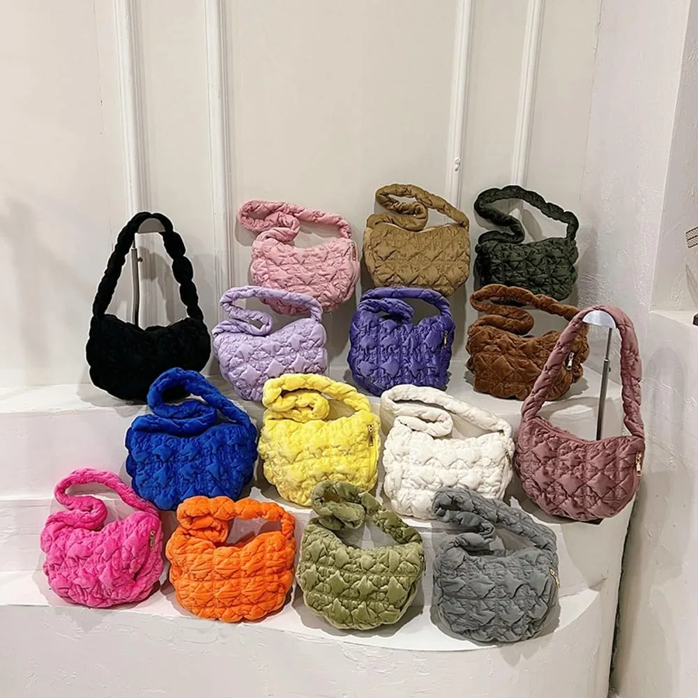 Handbags for Women Quilted Tote Bag Cute Cloud Bag Casual Dumpling Bag Shoulder Bag Trendy Soft Velvet Bag with Zipper