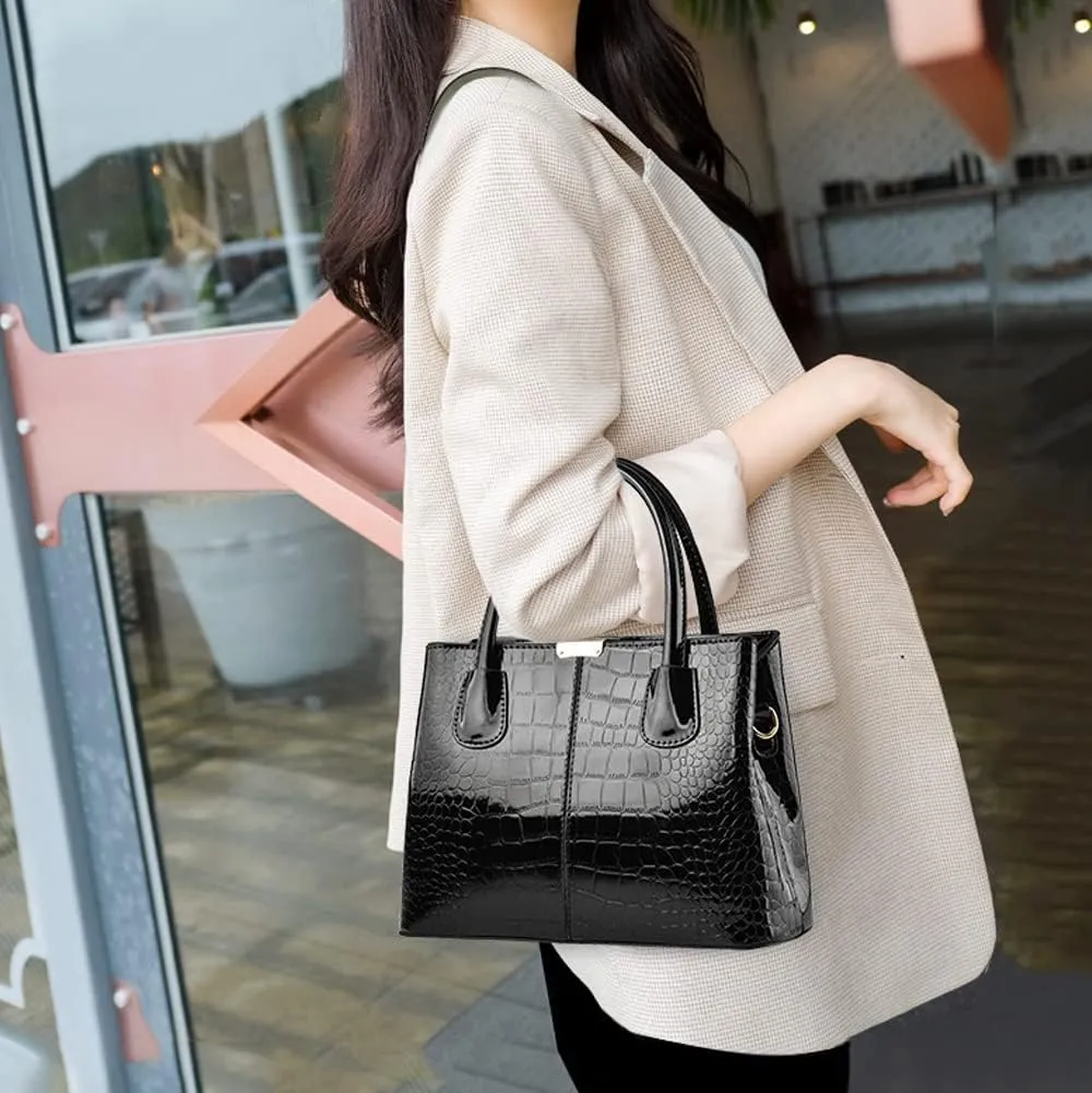 Handbags for Women Top Handle Bags Patent Leather Satchel Crocodile Pattern Tote Bags Ladies Shoulder Crossbody Bag