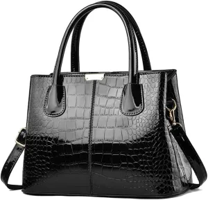 Handbags for Women Top Handle Bags Patent Leather Satchel Crocodile Pattern Tote Bags Ladies Shoulder Crossbody Bag