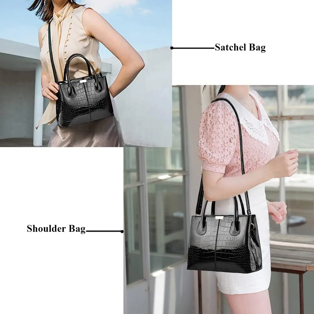Handbags for Women Top Handle Bags Patent Leather Satchel Crocodile Pattern Tote Bags Ladies Shoulder Crossbody Bag