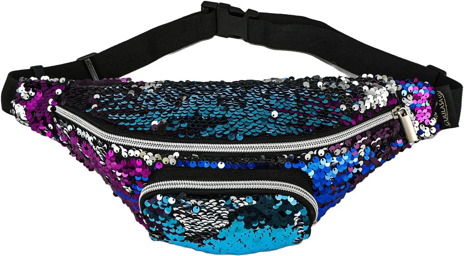 Hands-Free Shiny Festival Pack Crossbody Bags for Rave Parties Glitter Fanny Pack for Women - Colorful Sequins Waist Pack with Adjustable Strap (Purple)