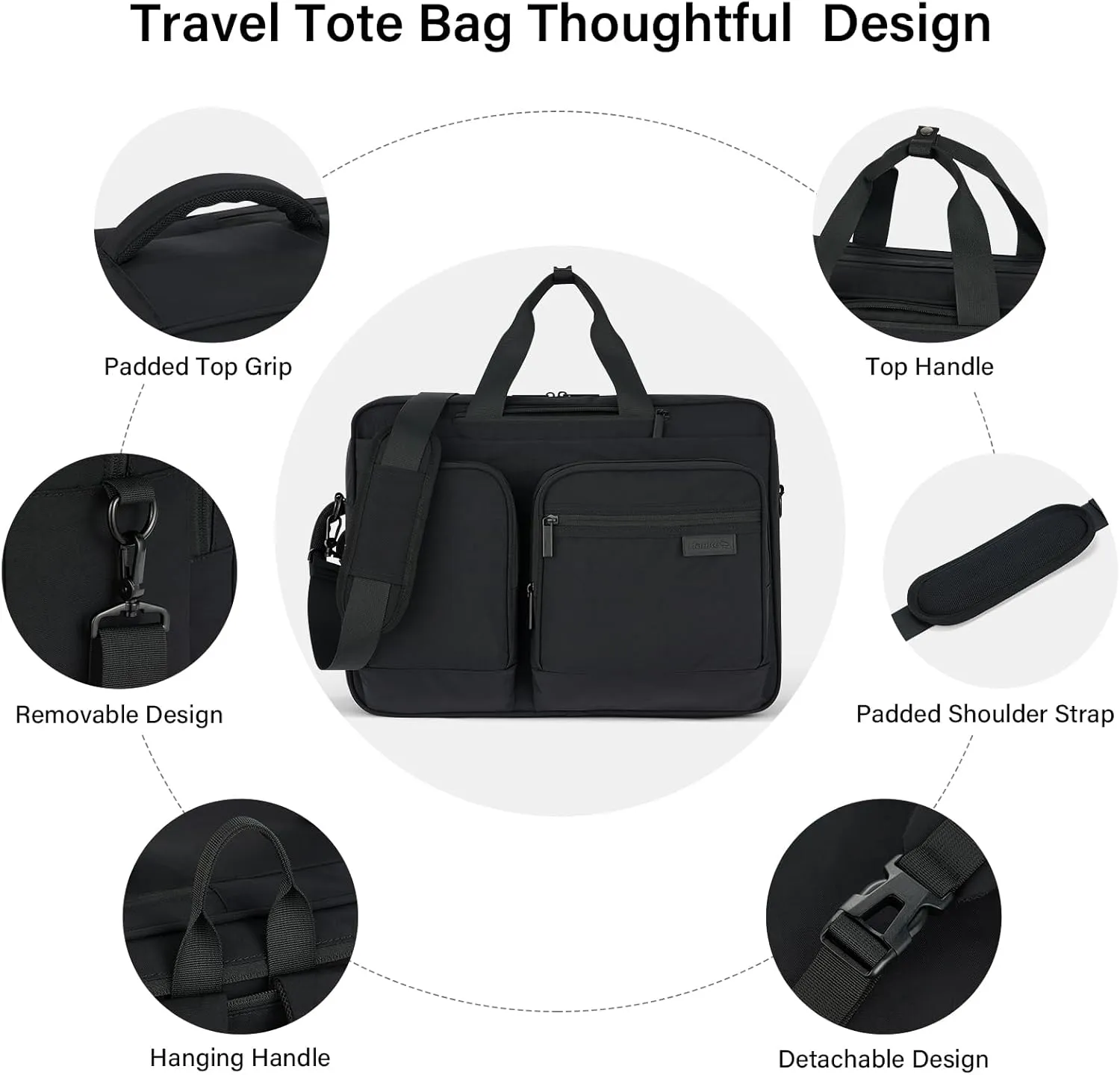 Hanke Multifunctional Carry On Luggage Bag, Personal Item Travel Bag 18x14x8 Airline Approved, Lightweight Under Seat Bags for Airplanes, Overnight Weekender Bags for Women, Graphite Black