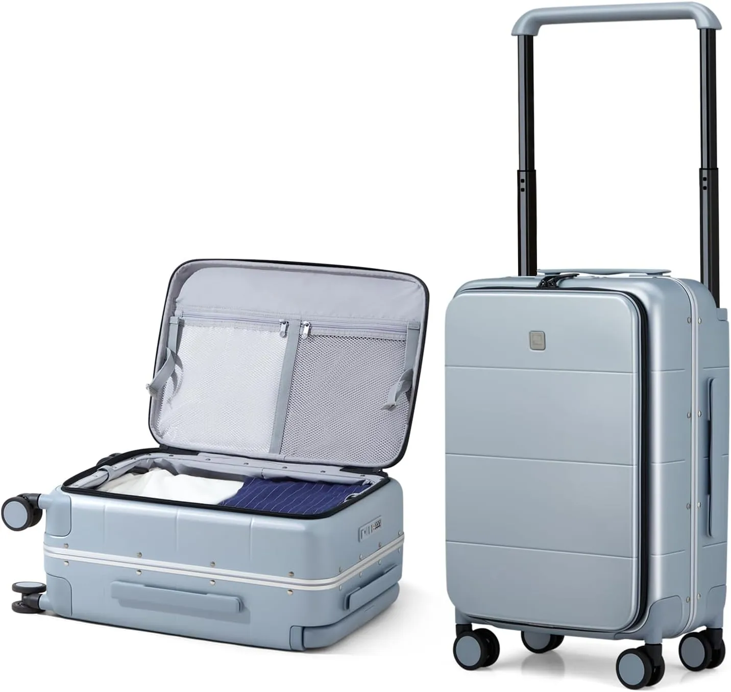 Hanke Wide Handle Carry On Luggage with Wheels, Hard Shell Suitcases 20 Inch Top Open Luggage Aluminum Hardside Luggage for Travel(Grey)