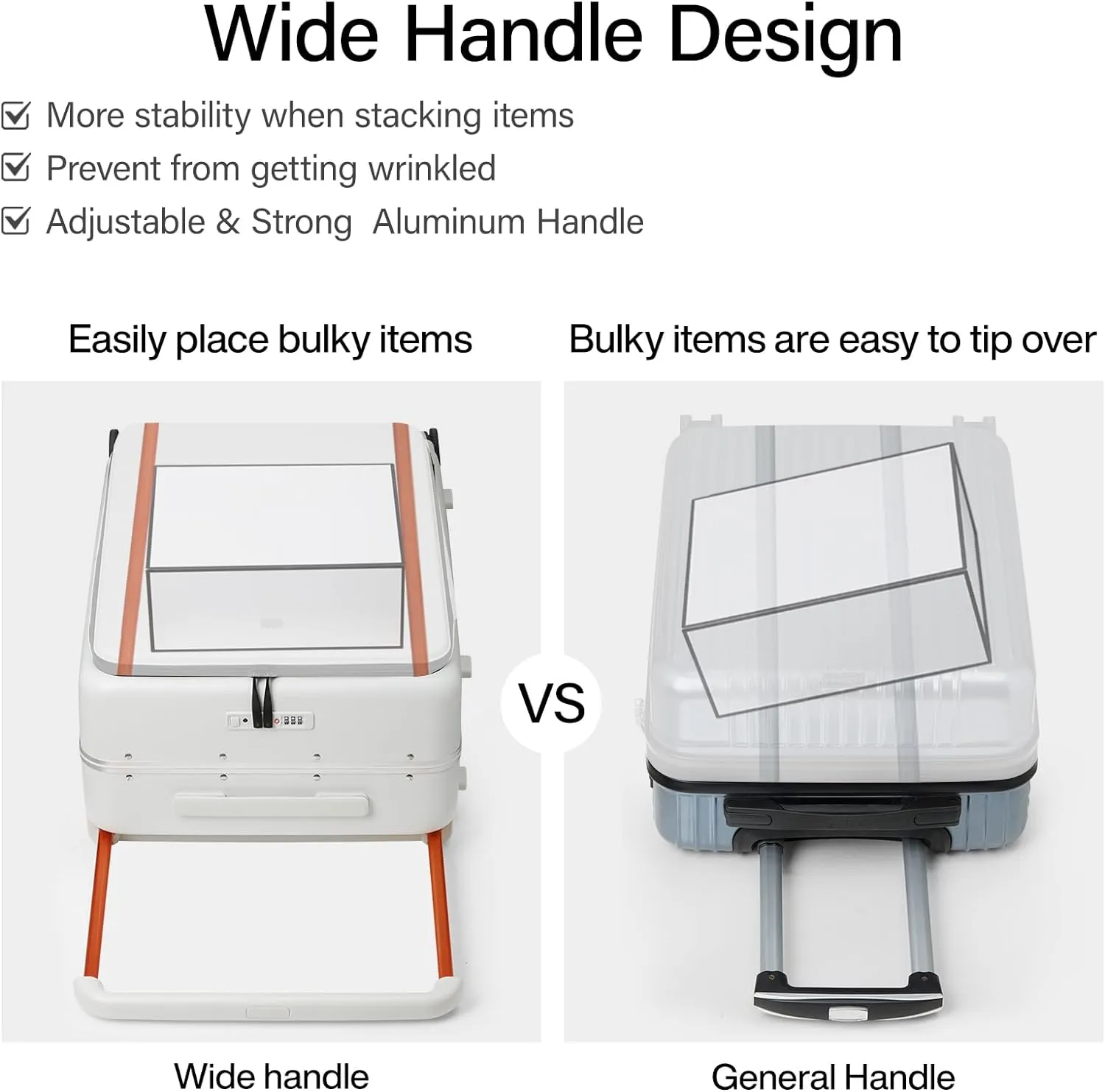 Hanke Wide Handle Carry On Luggage with Wheels, Hard Shell Suitcases 20 Inch Top Open Luggage Aluminum Hardside Luggage for Travel(Grey)