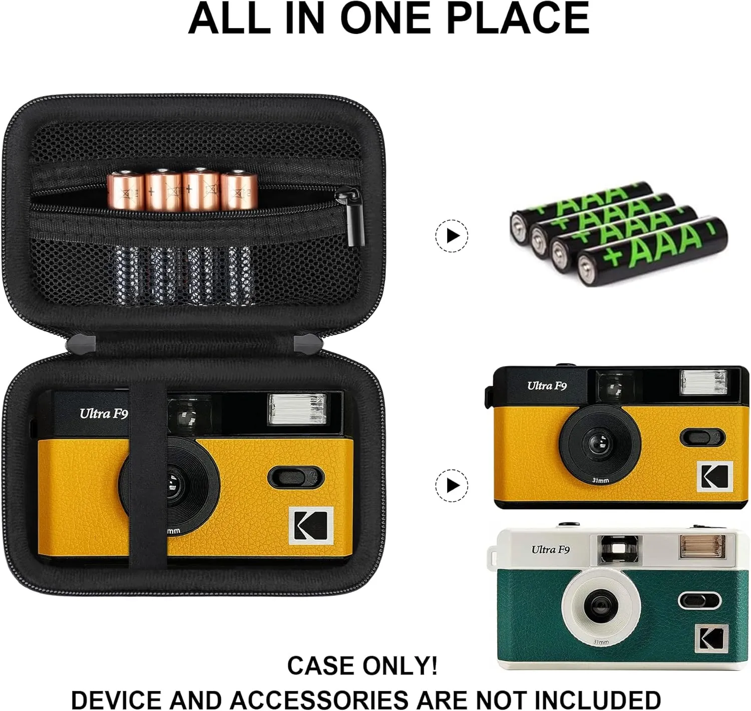 Hard Travel Case for Kodak F9/1 Shot/Ilford/Corex Reusable Ultra 35mm Film Camera, Protective Storage Carrying Case with Zipper Mesh Pocket for Battery, Film, USB Cable, Black
