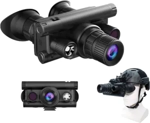 Head-Mounted Night Vision Goggles - 4K UHD, 48MP, Dual OLED Display, 5X Optical Zoom, 850nm IR, Image Stabilization, 600M Vision Range, Built-in Mic/Speaker, EPP Case, 64GB Card Included