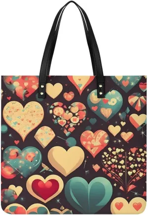 Heart Crush Flower Tote Bag Pu Leather Handbags for Women Shopping Shoulder Bags Travel Hobo Bags Slouchy Tote Big Capacity Cross Body Handbags Laptop Briefcases