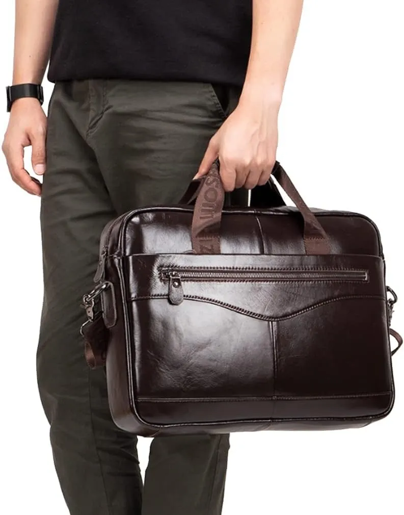 Hebetag Small Leather Sling Shoulder Bag Messenger Pack for Men Women Outdoor Travel Business