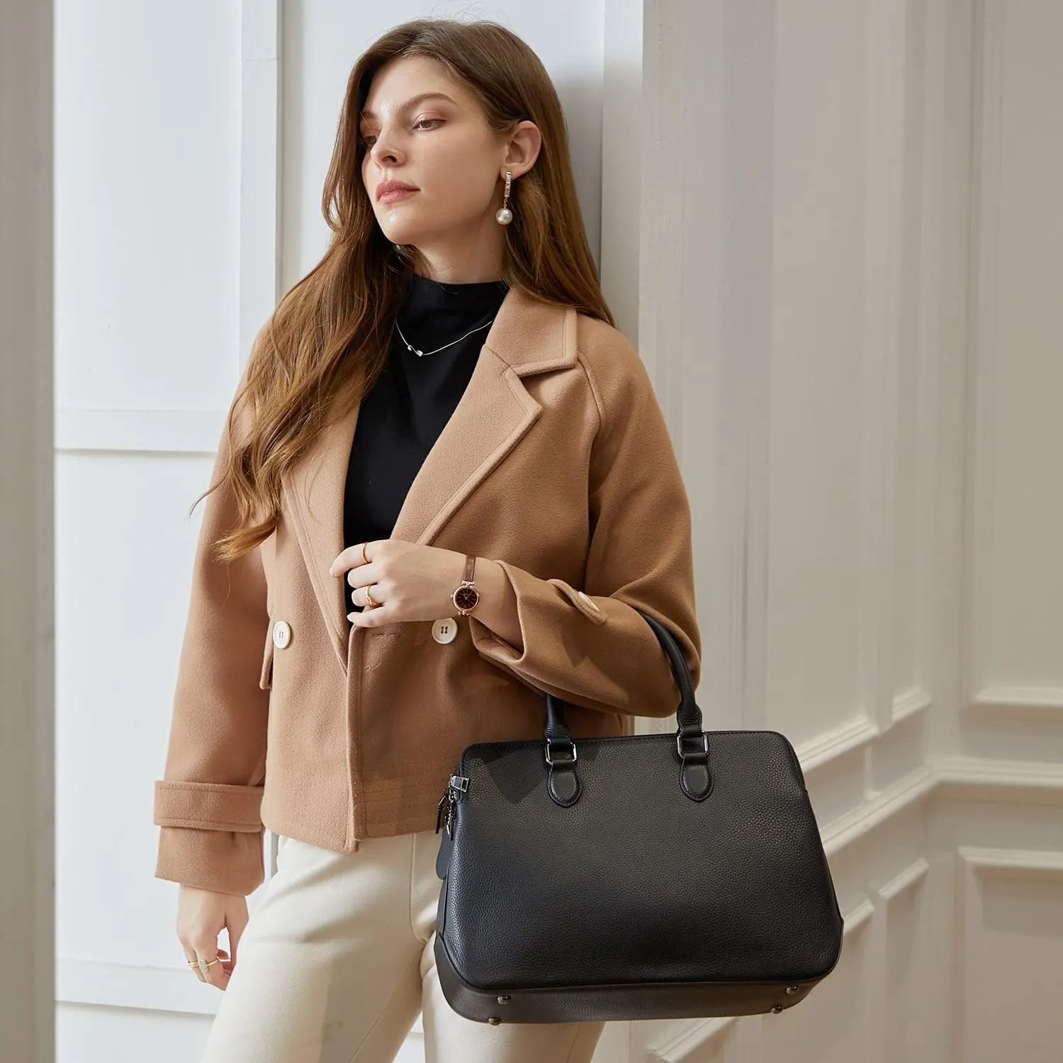 HESHE Genuine Leather Purses and Handbags for Women Tote Bags Shoulder Purses Crossbody Bag Top Handle Handbags