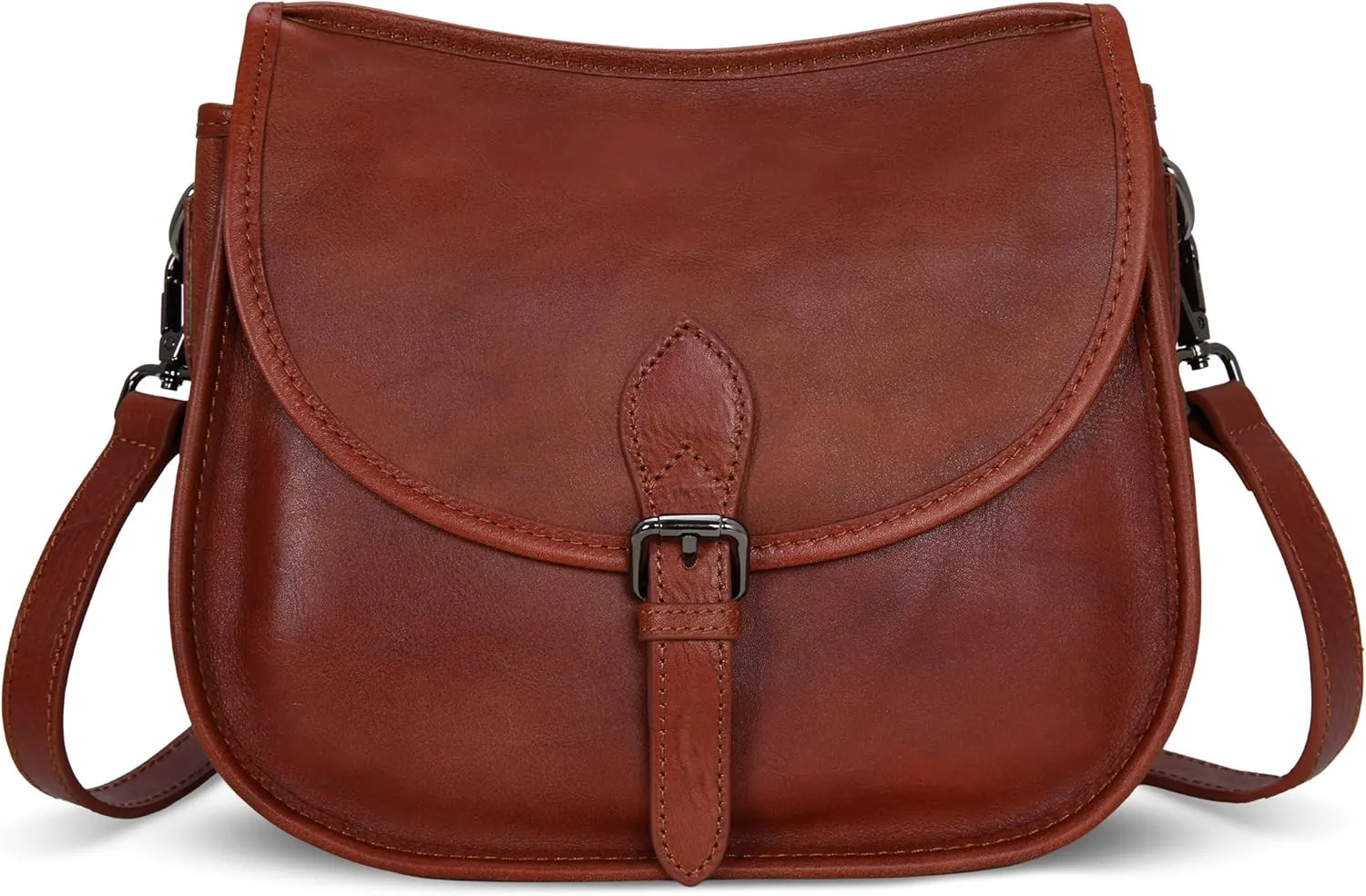 HESHE Leather Crossbody Bags for Women Designer Shoulder Purse Satchel Handbag Vintage Saddle Bag