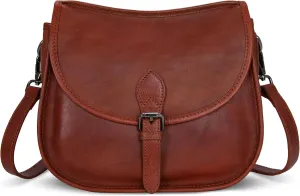 HESHE Leather Crossbody Bags for Women Designer Shoulder Purse Satchel Handbag Vintage Saddle Bag