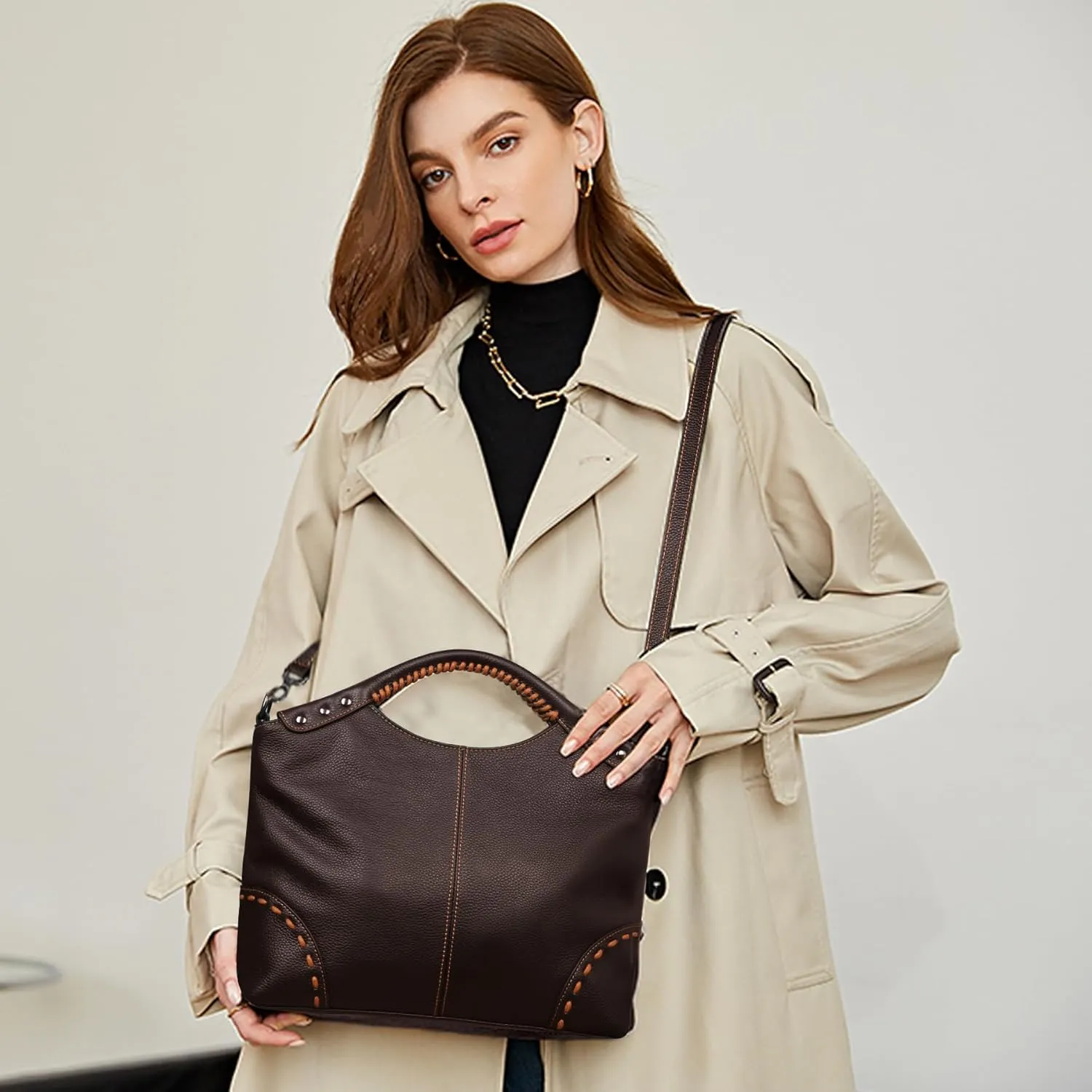 HESHE Leather Satchel Bags for Women Designer Crossbody Bag Tote Purses with Compartments Women’s Top Handle Handbags
