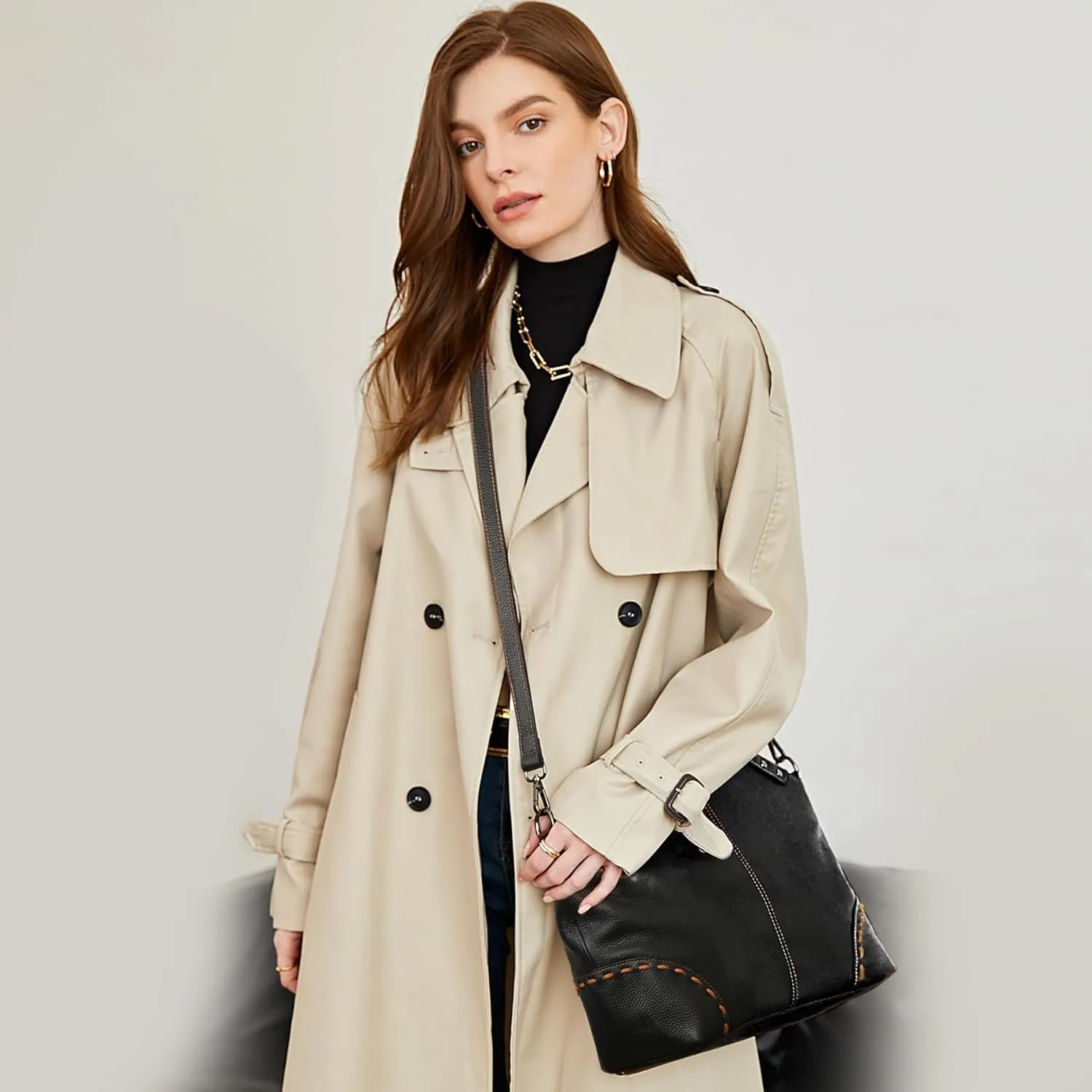 HESHE Leather Satchel Bags for Women Designer Crossbody Bag Tote Purses with Compartments Women’s Top Handle Handbags