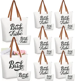 Hillban 14 Pcs Bridesmaid Canvas Bride Tote Bag and Makeup Bag Large Wedding Bachelorette Gifts Bridal Shower Gifts(Classic Style)