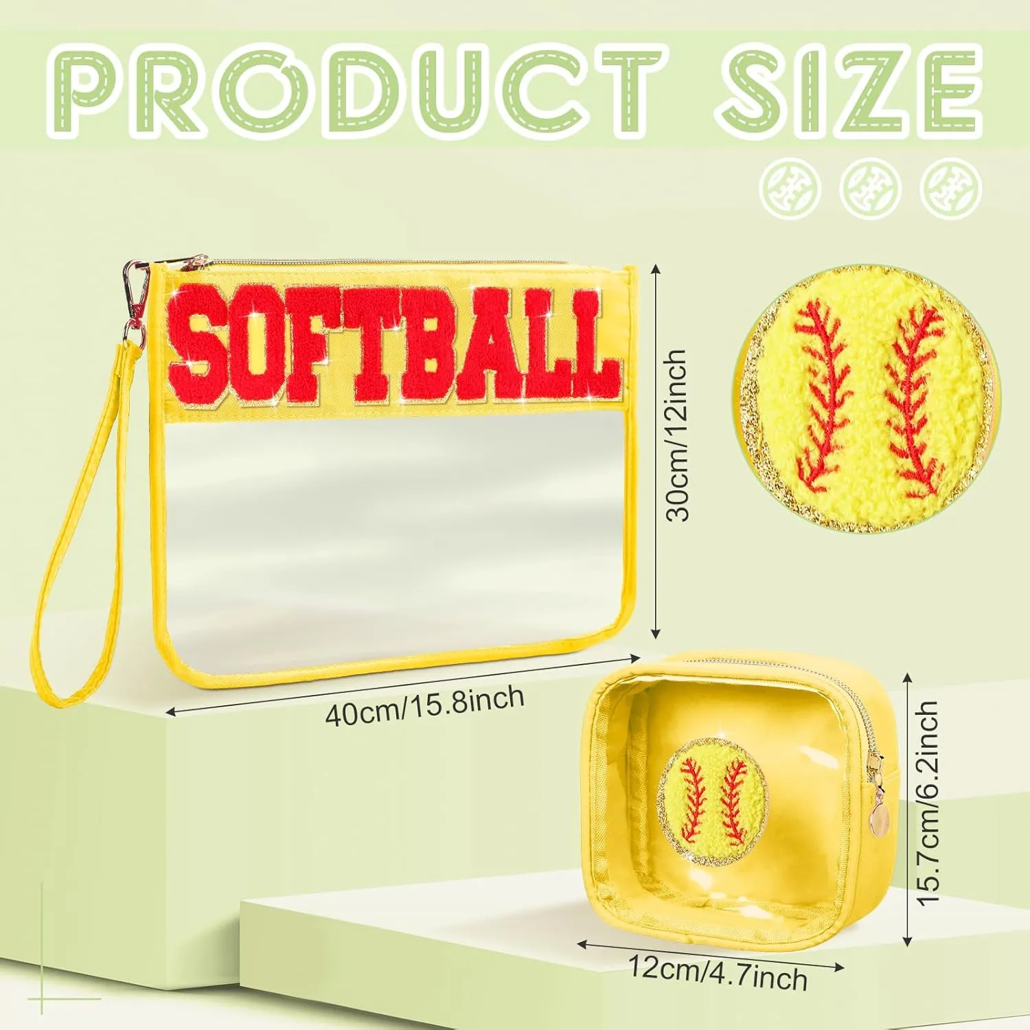 Hillban 2 Pcs Softball Team Gifts Makeup Cosmetic Bags Snack Goodie Bags Clear Toiletry Zipper Pouch Chenille Letter Travel Purse Softball Accessories for women Stuff Sport Party Storage case