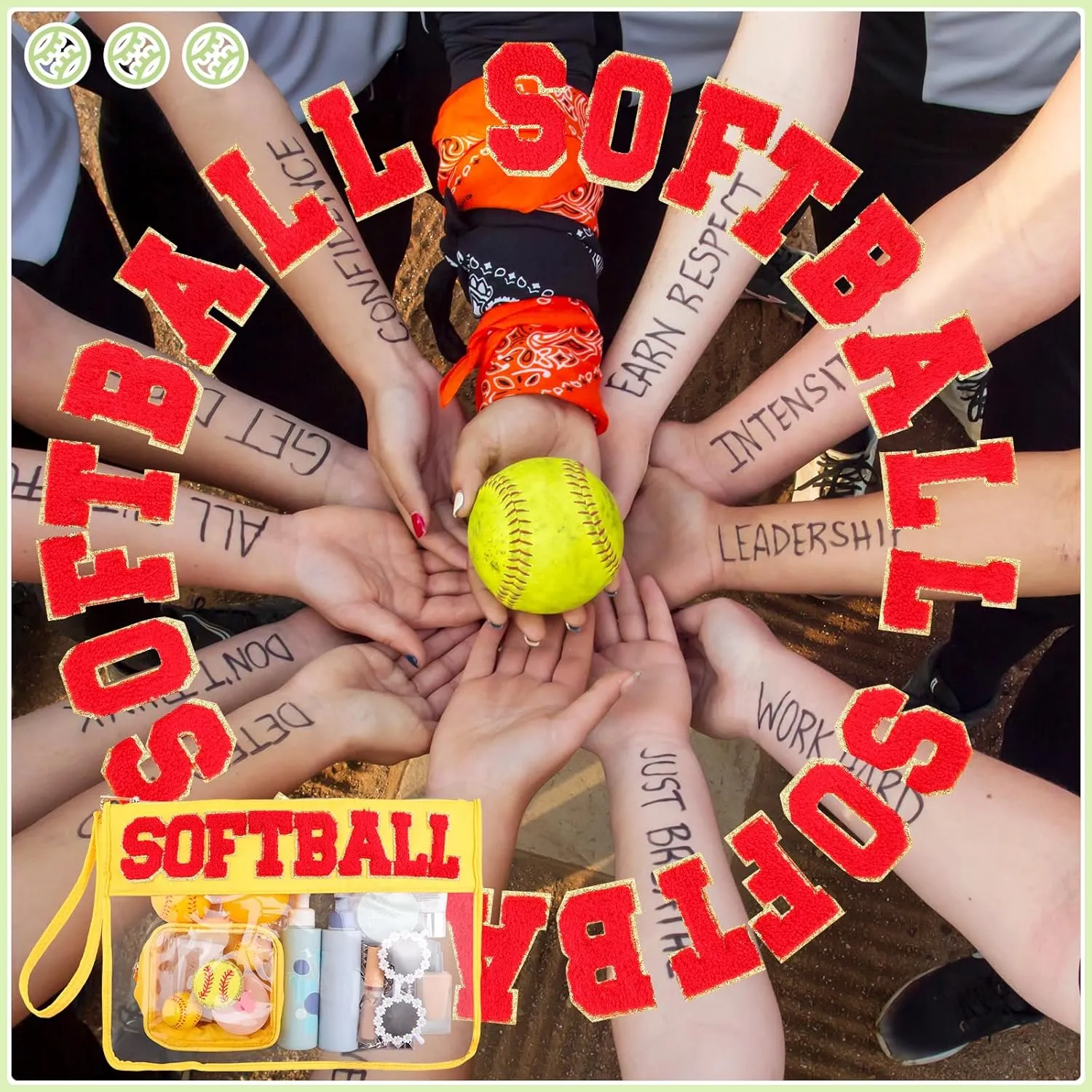 Hillban 2 Pcs Softball Team Gifts Makeup Cosmetic Bags Snack Goodie Bags Clear Toiletry Zipper Pouch Chenille Letter Travel Purse Softball Accessories for women Stuff Sport Party Storage case