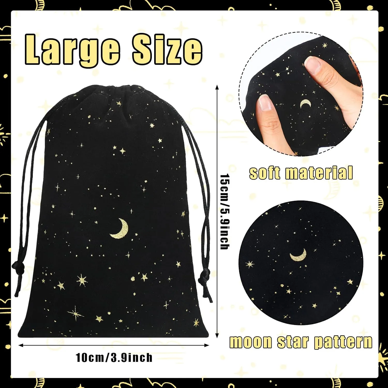 Hillban 30 Pcs 4 x 6 Inch Black Velvet Drawstrings Bags for Jewelry Moon Star Pouch with Drawstrings Ring Bags for Jewelry Gift Packaging Wedding Anniversary Christmas Eid Mubarak