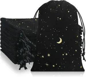 Hillban 30 Pcs 4 x 6 Inch Black Velvet Drawstrings Bags for Jewelry Moon Star Pouch with Drawstrings Ring Bags for Jewelry Gift Packaging Wedding Anniversary Christmas Eid Mubarak