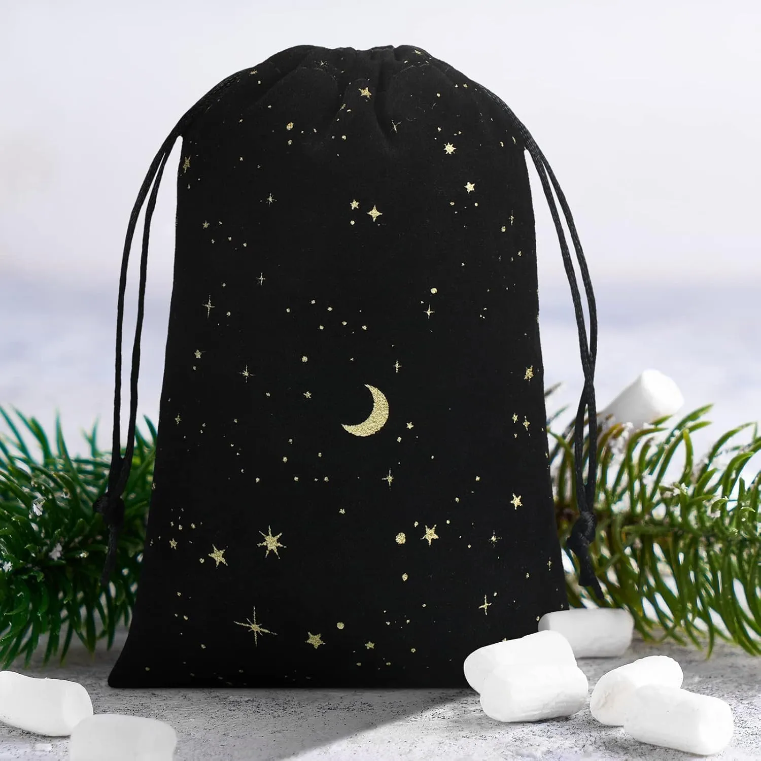 Hillban 30 Pcs 4 x 6 Inch Black Velvet Drawstrings Bags for Jewelry Moon Star Pouch with Drawstrings Ring Bags for Jewelry Gift Packaging Wedding Anniversary Christmas Eid Mubarak