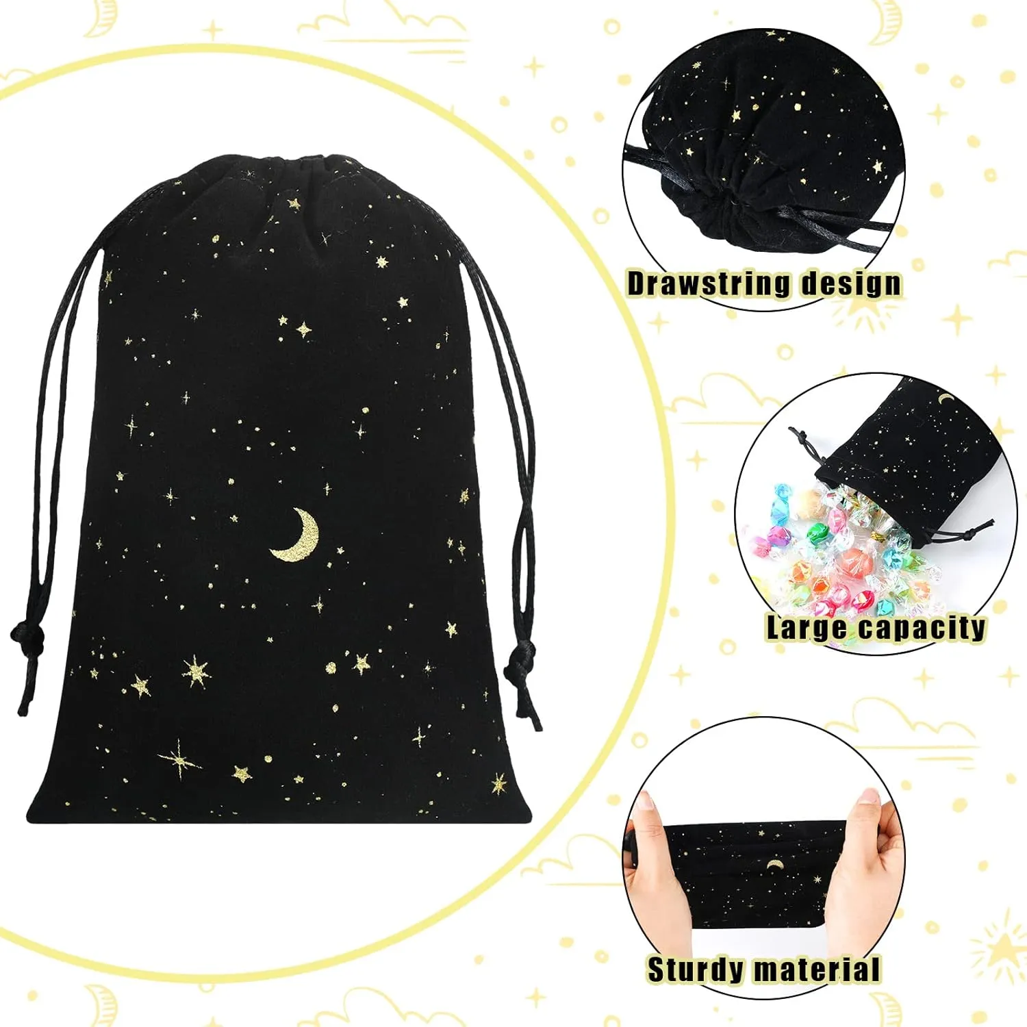 Hillban 30 Pcs 4 x 6 Inch Black Velvet Drawstrings Bags for Jewelry Moon Star Pouch with Drawstrings Ring Bags for Jewelry Gift Packaging Wedding Anniversary Christmas Eid Mubarak