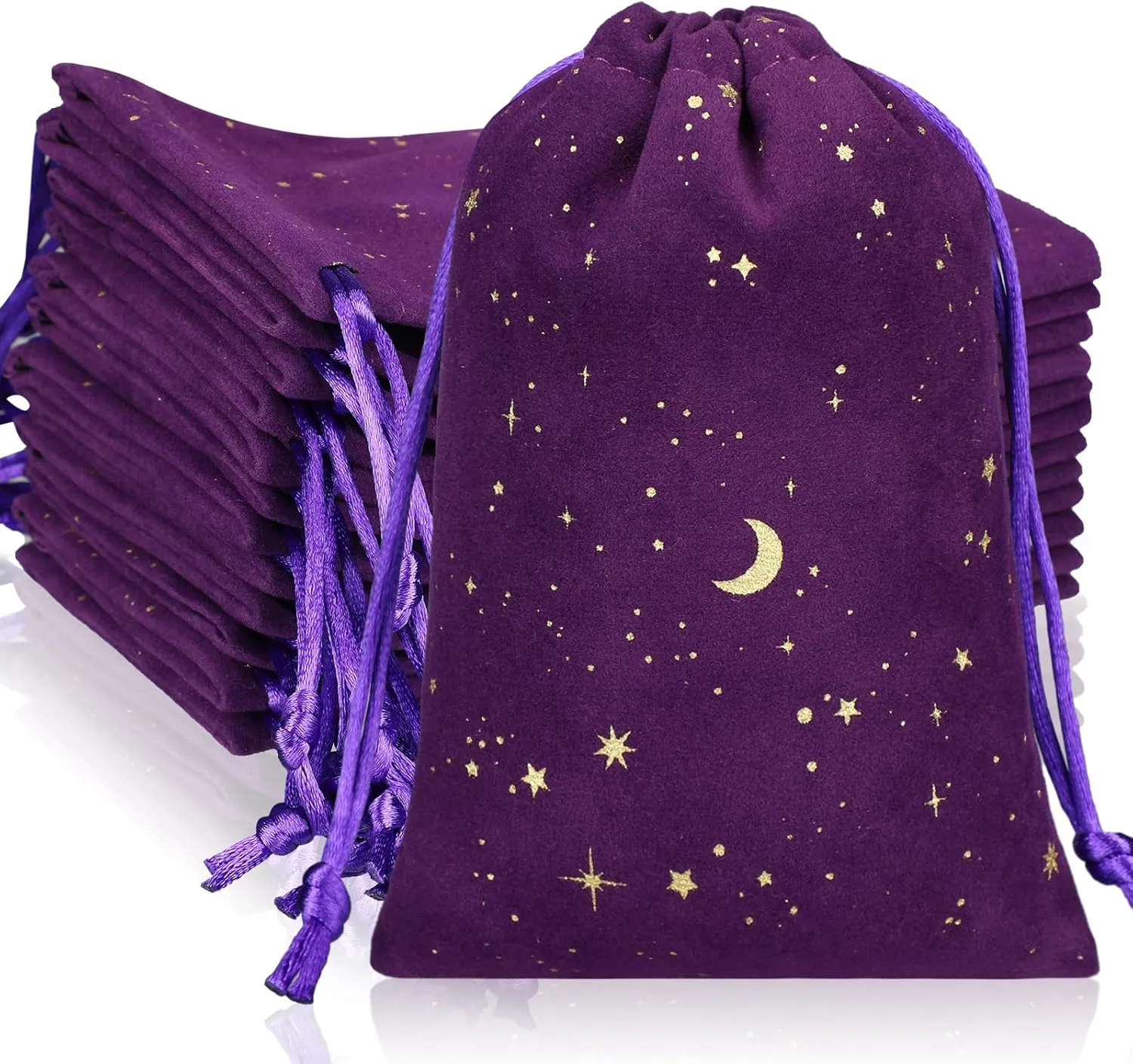 Hillban 30 Pcs 4 x 6 Inch Purple Velvet Drawstrings Bags for Jewelry Moon Star Pouch with Drawstrings Jewelry Bags for Gift Packaging Wedding Anniversary Christmas Eid Mubarak