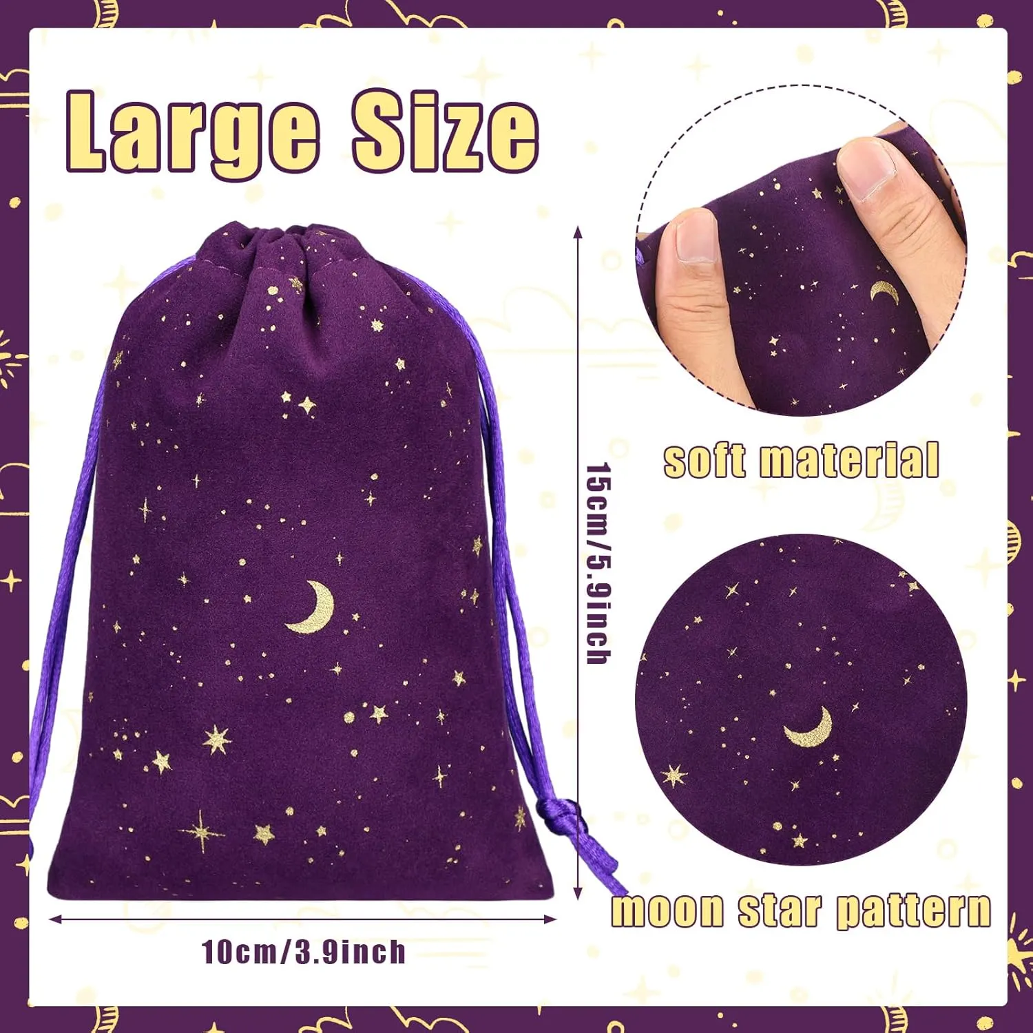 Hillban 30 Pcs 4 x 6 Inch Purple Velvet Drawstrings Bags for Jewelry Moon Star Pouch with Drawstrings Jewelry Bags for Gift Packaging Wedding Anniversary Christmas Eid Mubarak
