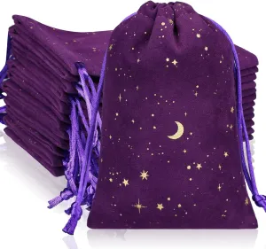 Hillban 30 Pcs 4 x 6 Inch Purple Velvet Drawstrings Bags for Jewelry Moon Star Pouch with Drawstrings Jewelry Bags for Gift Packaging Wedding Anniversary Christmas Eid Mubarak
