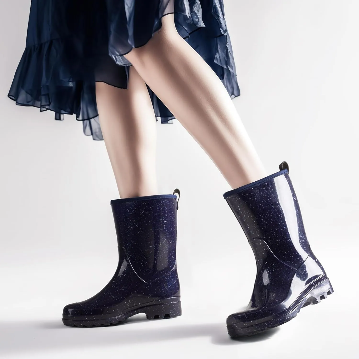 HISEA Women's Mid Calf Rain Boots Waterproof Garden Shoes Anti-Slipping Rainboots for Ladies with Comfort Insole Lightweight Rubber Short Rain Shoes Outdoor Work Boots