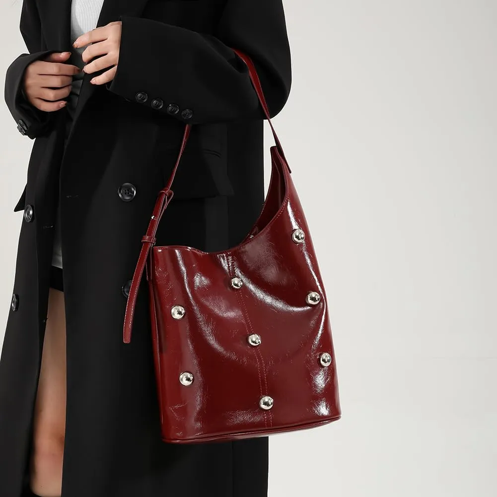 Hobo Bags for Women, Studded Purse, Trendy Y2k Purse, Bucket Bag Studded Handbag Leather Shoulder Bags