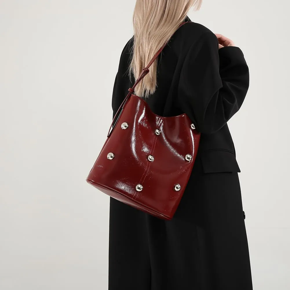 Hobo Bags for Women, Studded Purse, Trendy Y2k Purse, Bucket Bag Studded Handbag Leather Shoulder Bags