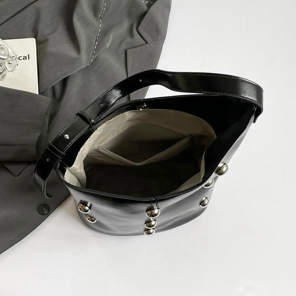Hobo Bags for Women, Studded Purse, Trendy Y2k Purse, Bucket Bag Studded Handbag Leather Shoulder Bags