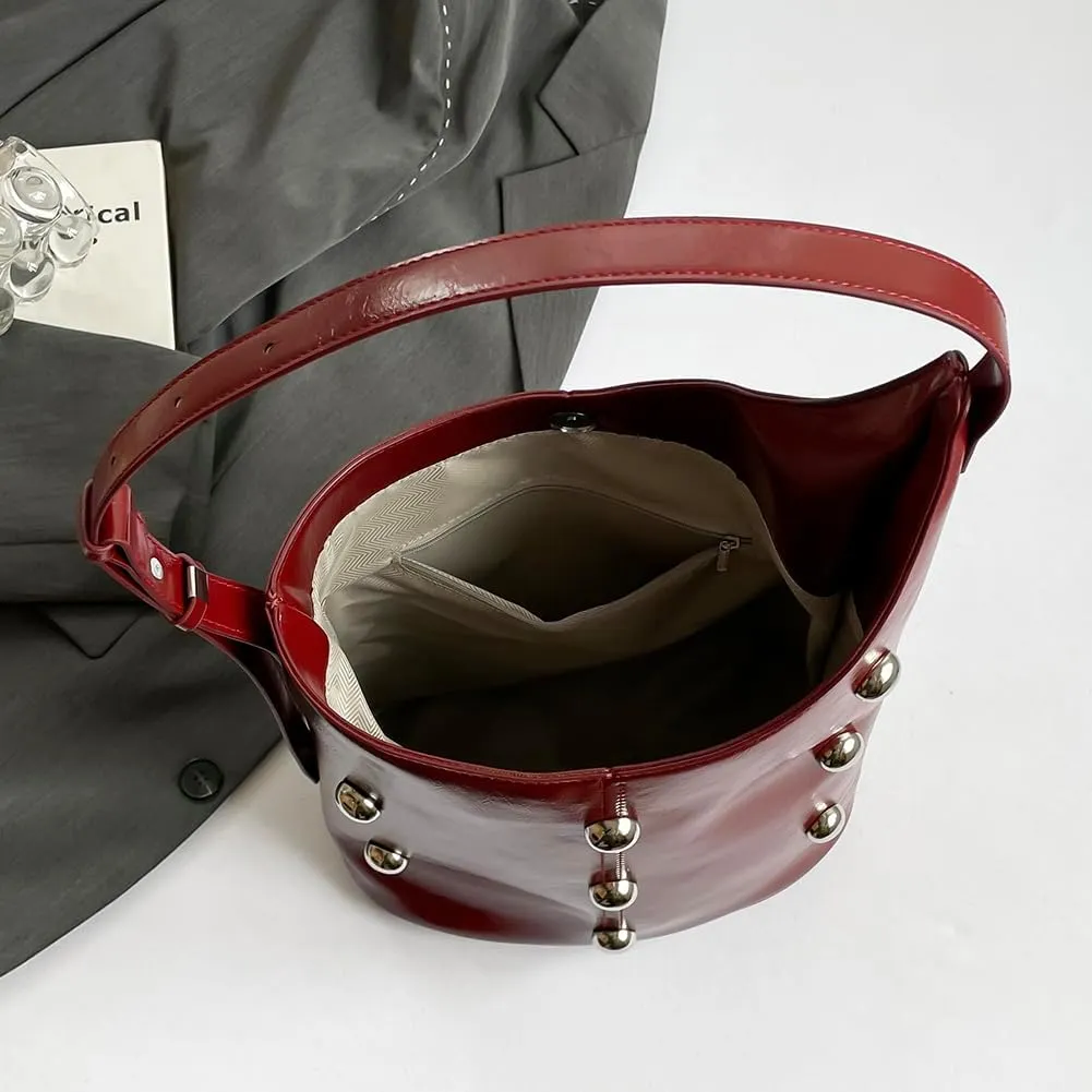 Hobo Bags for Women, Studded Purse, Trendy Y2k Purse, Bucket Bag Studded Handbag Leather Shoulder Bags