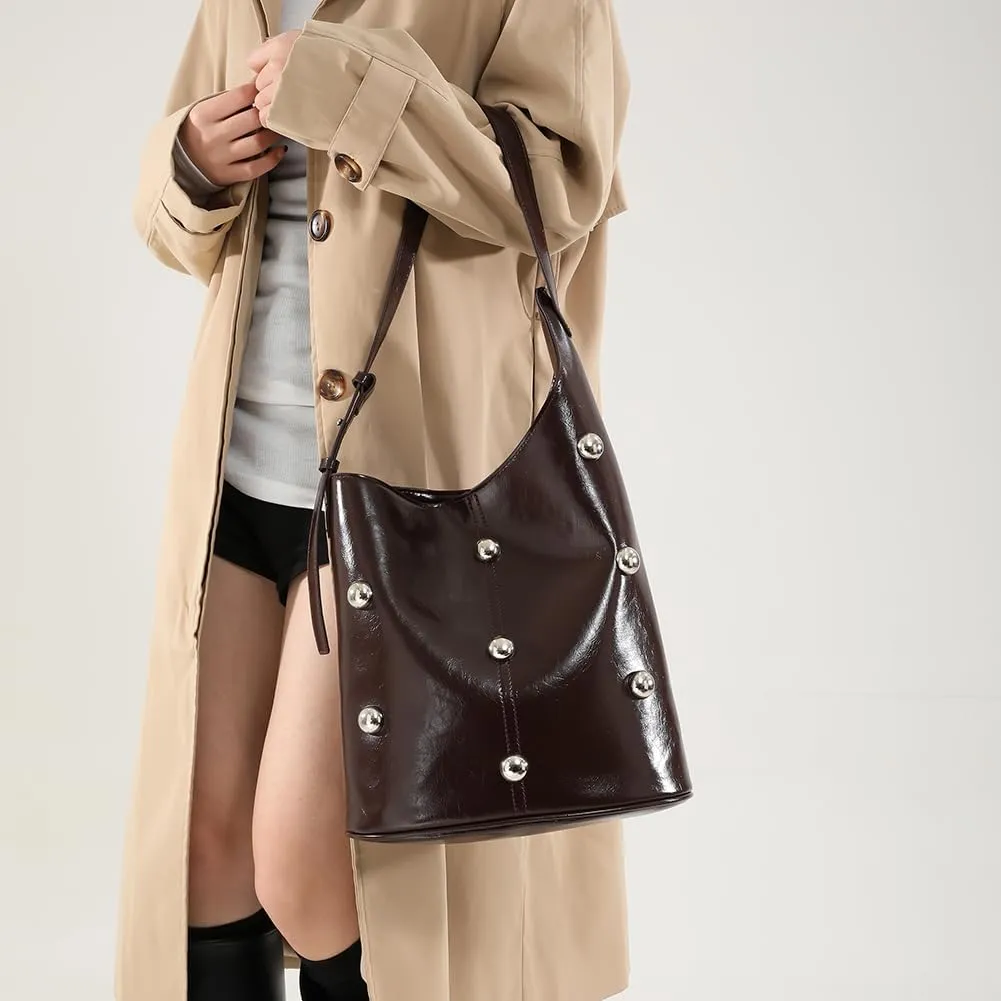 Hobo Bags for Women, Studded Purse, Trendy Y2k Purse, Bucket Bag Studded Handbag Leather Shoulder Bags