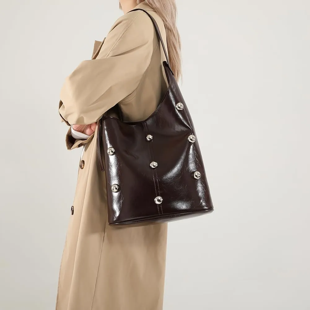 Hobo Bags for Women, Studded Purse, Trendy Y2k Purse, Bucket Bag Studded Handbag Leather Shoulder Bags
