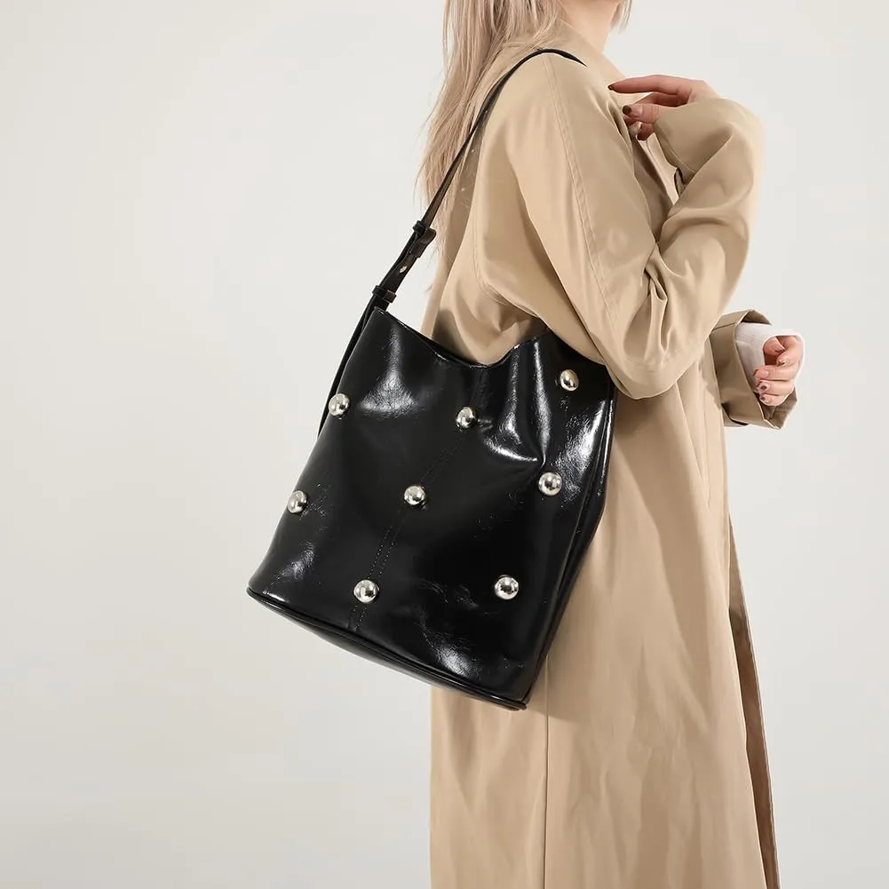 Hobo Bags for Women, Studded Purse, Trendy Y2k Purse, Bucket Bag Studded Handbag Leather Shoulder Bags