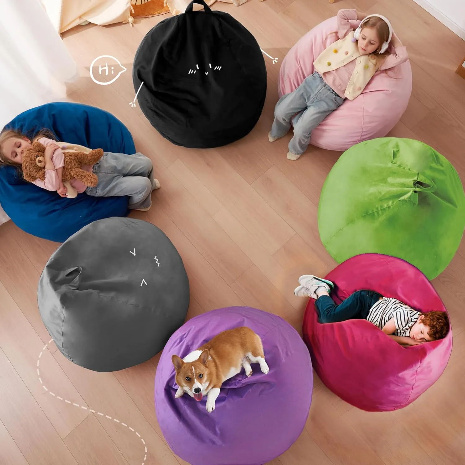 Homguava 2.5FT Bean Bag Chair: 2.5' Bean Bags with Memory Foam Filled,Comfy Beanbag Chairs Round Bean Bag Sofa with Dutch Velvet Cover-Light Pink