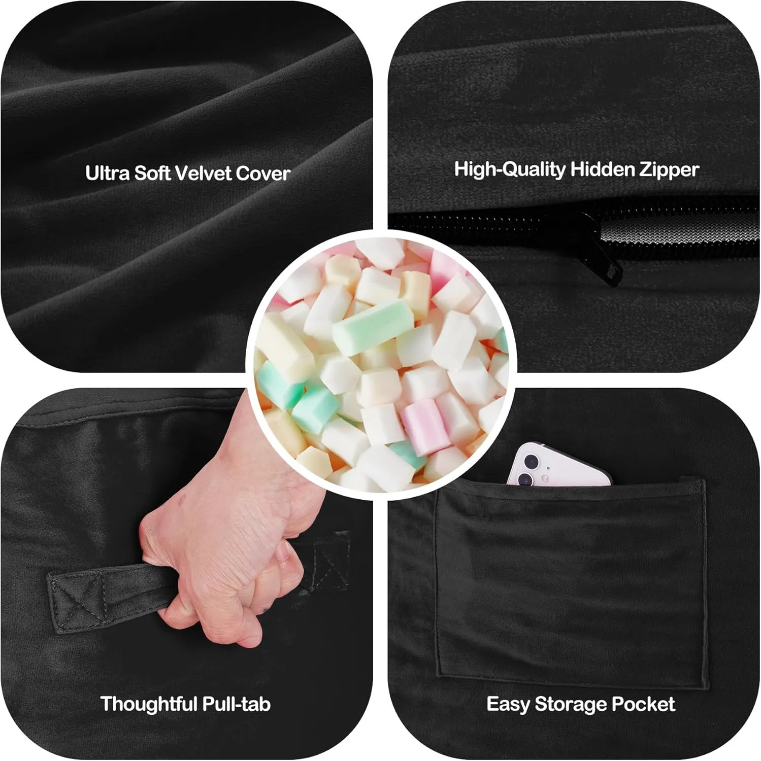 Homguava 3FT Bean Bag Chair: 3' Bean Bags with Memory Foam Filled, Large Beanbag Chairs Soft Sofa with Dutch Velvet Cover-Black