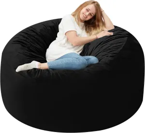 Homguava 3FT Bean Bag Chair: 3' Bean Bags with Memory Foam Filled, Large Beanbag Chairs Soft Sofa with Dutch Velvet Cover-Black