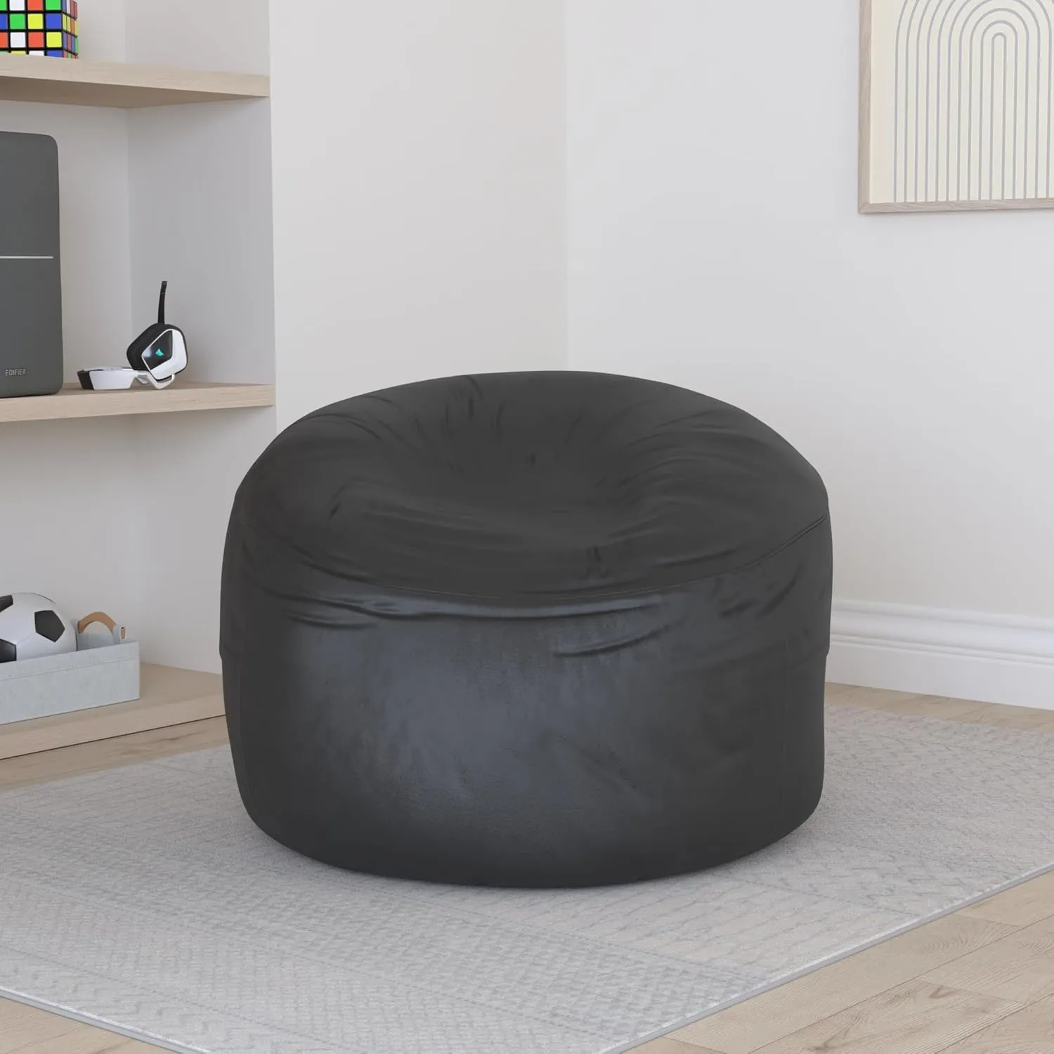 Homguava 3FT Bean Bag Chair: 3' Bean Bags with Memory Foam Filled, Large Beanbag Chairs Soft Sofa with Dutch Velvet Cover-Black