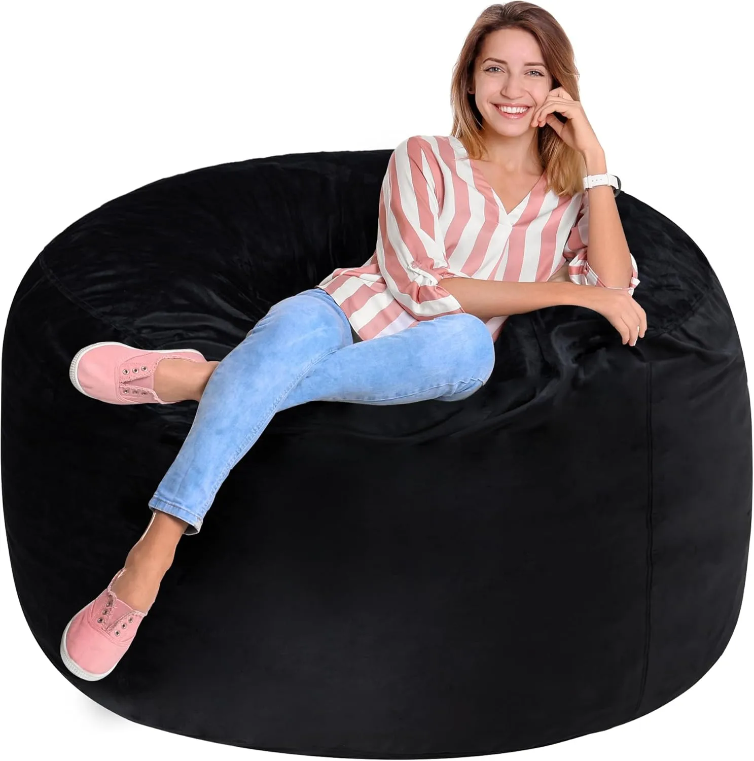 Homguava 3FT Bean Bag Chair: 3' Bean Bags with Memory Foam Filled, Large Beanbag Chairs Soft Sofa with Dutch Velvet Cover-Black