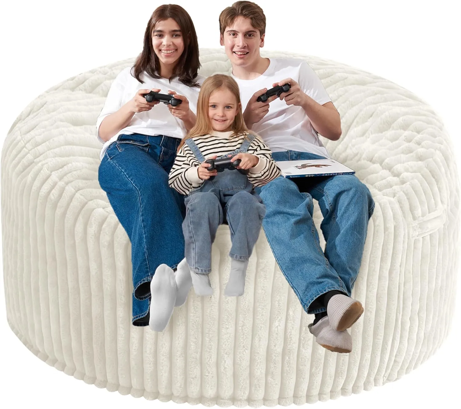 Homguava 6 FT Bean Bag Chair: 6‘ Giant Bean Bags with Memory Foam Filled, Large Beanbag Chairs Soft Sofa with Dutch Corded Plush Cover,White