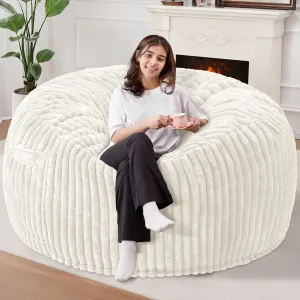 Homguava 6 FT Bean Bag Chair: 6‘ Giant Bean Bags with Memory Foam Filled, Large Beanbag Chairs Soft Sofa with Dutch Corded Plush Cover,White