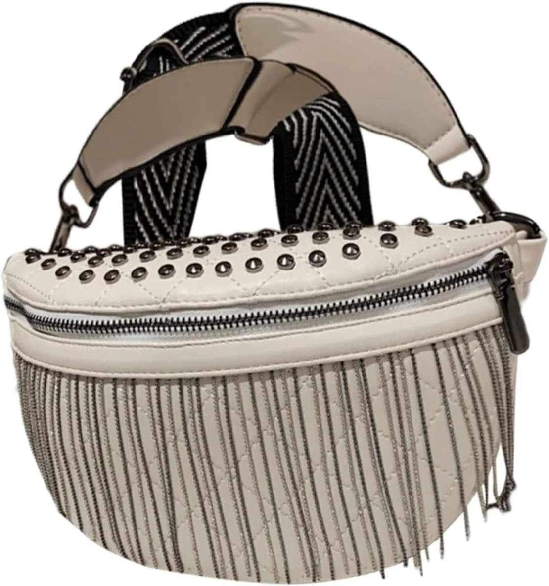 Homoyoyo Stylish Women Rivet Crossbody Bag with Tassels Versatile Fanny Pack for Travel Daily Use Spacious Lightweight Design for Cards Cash Accessory for Parties