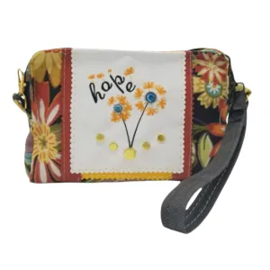 Hope Dandelion Small Purse, Embroidered Floral Gift, Inspirational Small Handbag, Small Recycled Leather Purse