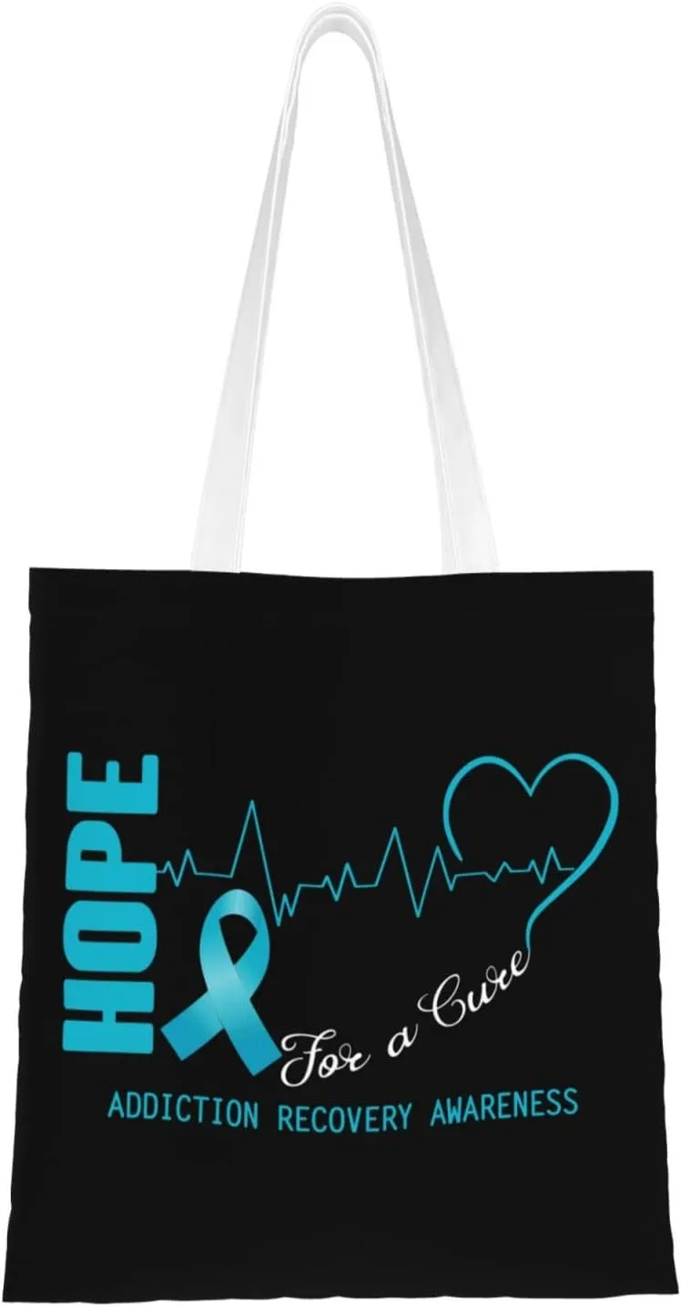 Hope For A Cure Addiction Recovery Awareness Tote Bag for Women Canvas Shopping Bags Reusable Large Capacity Casual Shoulder Handbags Grocery Bags DIY Gift Bags