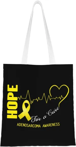 Hope For A Cure Adenosarcoma Awareness Tote Bag for Women Canvas Shopping Bags Reusable Large Capacity Casual Shoulder Handbags Grocery Bags DIY Gift Bags