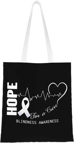 Hope For A Cure Blindness Awareness Tote Bag for Women Canvas Shopping Bags Reusable Large Capacity Casual Shoulder Handbags Grocery Bags DIY Gift Bags