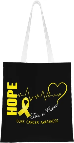 Hope For A Cure Bone Cancer Awareness Tote Bag for Women Canvas Shopping Bags Reusable Large Capacity Casual Shoulder Handbags Grocery Bags DIY Gift Bags