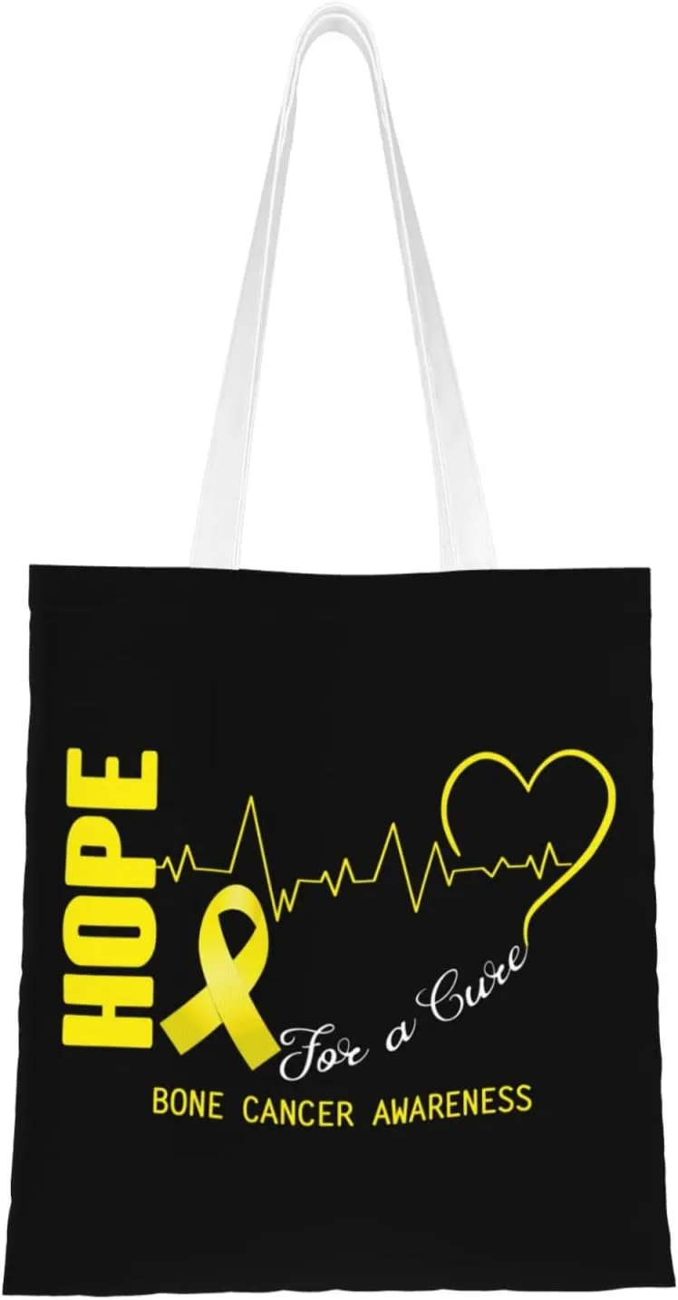 Hope For A Cure Bone Cancer Awareness Tote Bag for Women Canvas Shopping Bags Reusable Large Capacity Casual Shoulder Handbags Grocery Bags DIY Gift Bags